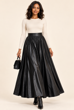 Load image into Gallery viewer, Crowned Noir Pleated Faux Leather Maxi Skirt
