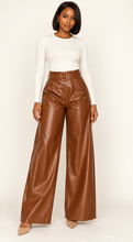 Load image into Gallery viewer, Crowned Allure Belted Faux Leather Wide-Leg Pants