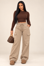 Load image into Gallery viewer, Crowned Cozy Wide-Leg Cargo Pants