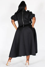 Load image into Gallery viewer, BUBBLE SLEEVE, NECK BOW, FIT AND FLAIR MIDI DRESS