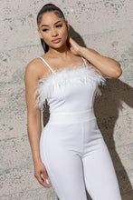 Load image into Gallery viewer, BELL BOTTOM KNIT  JUMPSUIT WITH FEATHERS
