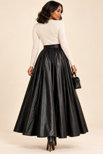 Load image into Gallery viewer, Crowned Noir Pleated Faux Leather Maxi Skirt
