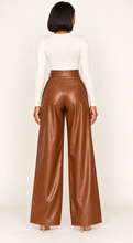 Load image into Gallery viewer, Crowned Allure Belted Faux Leather Wide-Leg Pants
