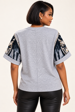 Load image into Gallery viewer, Crowned Glam Pearl &amp; Rhinestone Graphic Top
