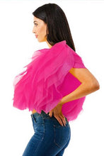 Load image into Gallery viewer, Ruffle Tulle Crop Top- Black, White and Fuchsia
