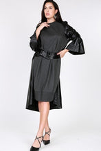 Load image into Gallery viewer, Chel's Knit Front Belted Faux Leather  Dress
