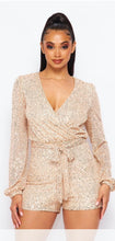 Load image into Gallery viewer, Long sleeved Sequin Romper with Self Tie Belt
