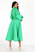 Load image into Gallery viewer, Solid Bow Tie, Puff Sleeve, Midi Dress
