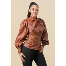 Load image into Gallery viewer, PU Leather Front Button Long Sleeve Top
