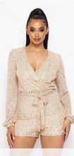 Load image into Gallery viewer, Long sleeved Sequin Romper with Self Tie Belt
