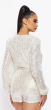 Load image into Gallery viewer, Long sleeved Sequin Romper with Self Tie Belt
